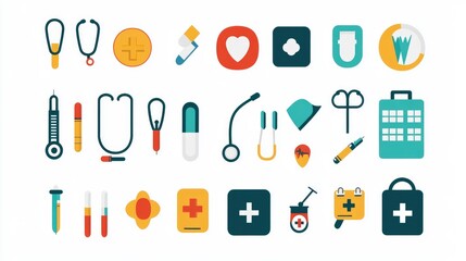 collection of flat design healthcare icons, perfect for medical websites, on a white background