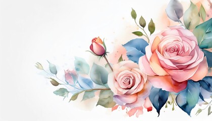 Wall Mural - Watercolor roses are blooming in a romantic floral arrangement with soft pastel colors and delicate details