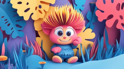 Wall Mural - paper cut style illustration troll colorful 3d 