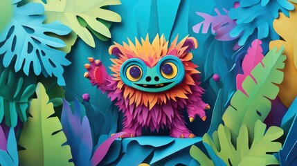 Wall Mural - paper cut style illustration troll colorful 3d 