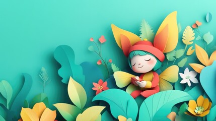 Wall Mural - paper cut style illustration elf colorful 3d 