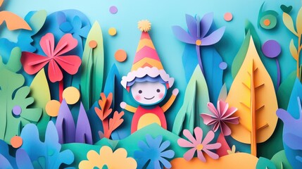 Wall Mural - paper cut style illustration elf colorful 3d 