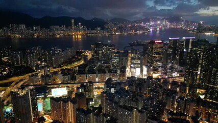 Wall Mural - Aug 2 2024 Kwun tong district, Urban night the city, Hong Kong