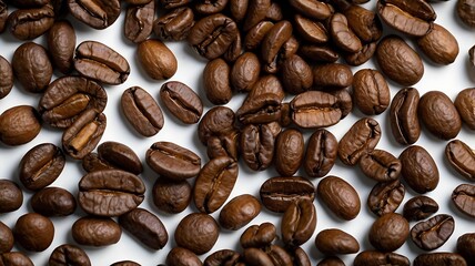 Richly Textured Close-Up of Freshly Roasted Coffee Beans on White Background