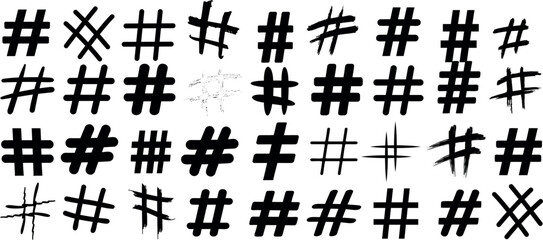 Wall Mural - Hashtag symbols vector set, black lines, abstract design, versatile and creative hashtag collection