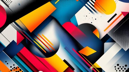 Poster - A vibrant, abstract graphic design featuring bold geometric shapes and bright colors, with a modern and dynamic composition ideal for digital backgrounds.
