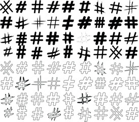 Wall Mural - hashtag symbol variations set, hand drawn hashtag vector illustration, design elements for social me