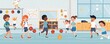 © ChomStyle - Physical education class, kids playing sports, flat design illustration