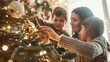 © JooLaR - A cozy image of families decorating the Christmas tree with garlands and tinsel, getting into the festive spirit and traditions.