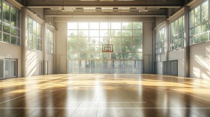 Wall Mural - A basketball court with a hoop in the middle