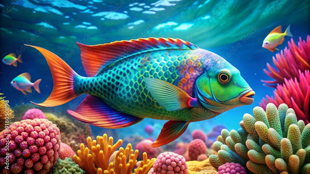 Turquoise Color Fish Vibrant turquoise aquatic creature in the shape of a fish, with flowing ...