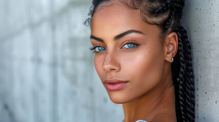 Wall Mural - Portrait of a Woman with Blue Eyes