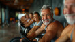 © silvia - Cheerful Senior man Doing Gym Fitness with Exercise Bikes