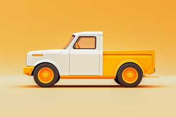 Wall Mural - A white and orange truck is parked on a yellow background