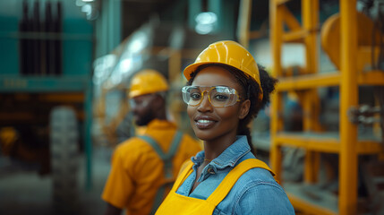 Portrait of Black Man and Woman Engineers in Safety Glasses at a Site