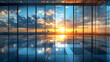 © Siasart Studio - Cityscape view through large windows with a sunset.