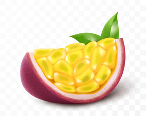Wall Mural - fresh juicy ripe passion fruit isolated on a transparent background. slice of passion fruit. fruit w