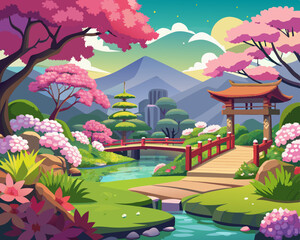 Wall Mural - Blooming Garden landscape anime style