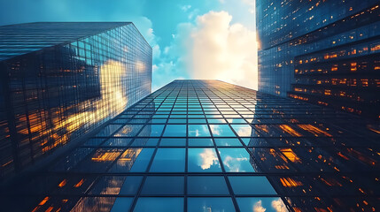 Canvas Print - Low angle view of modern skyscrapers.