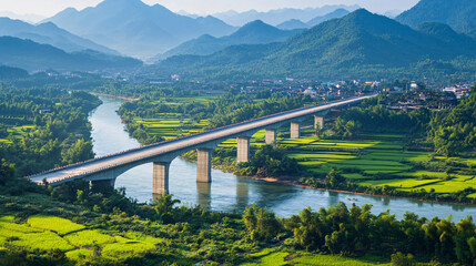 Aerial View of Newly Constructed Bridge Connecting Two Countries Highlighting Connectivity and Trade Routes Under China's Investments