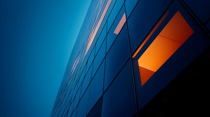 Canvas Print - Modern building with orange window at dusk.