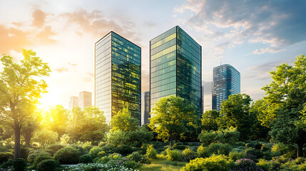 Canvas Print - Modern city skyline with green park.