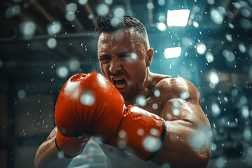 Intense and powerful boxing training session was captured in dramatic and striking lighting that enhances the atmosphere