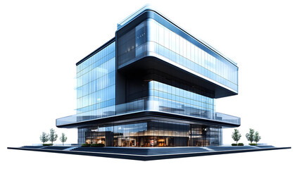 Canvas Print - Modern glass office building with storefront.