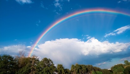 Wall Mural - beautiful classic rainbow across in the blue sky after the rain rainbow is natural phenomenon that occurs after rain