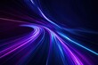 © MUdaylah - 3d Render, Blue purple speed light line through dark background, abstract fast highway patch, hyper speed warp in space with generative ai