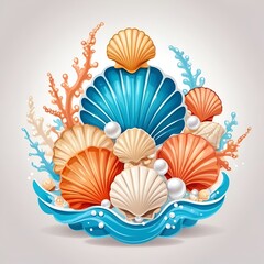 Poster - Sea Shells with Ocean Waves in Illustration