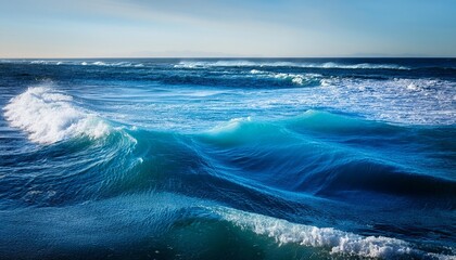 Sticker - blue waves of water of the river and the sea meet each other during high tide and low tide