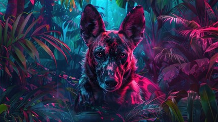 Poster - A Dog in a Jungle of Neon Lights