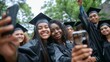 © Yulia - diverse students pose for selfies during their graduation ceremony at the university campus