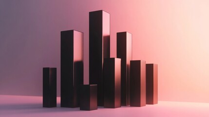 Poster - An artistic representation of a 3D bar chart with shadow effects, emphasizing the depth and texture of each bar, set against a modern, minimalistic background for a high-tech feel.
