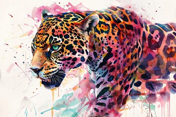 Wall Mural - Watercolor painting of a jaguar with vibrant colors