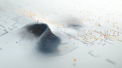 Poster - An overhead shot of a 3D line graph showing multiple data points and trends, with axes clearly labeled and the lines extending dynamically across the graph's surface.