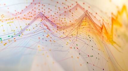 Leinwandbilder - An overhead shot of a 3D line graph showing multiple data points and trends, with axes clearly labeled and the lines extending dynamically across the graph's surface.