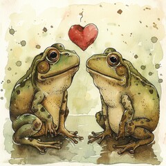 two cute frogs illustrated with a heart above them share a loving moment, ideal for valentine's day 