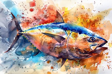 Wall Mural - A colorful watercolor painting of a tuna fish