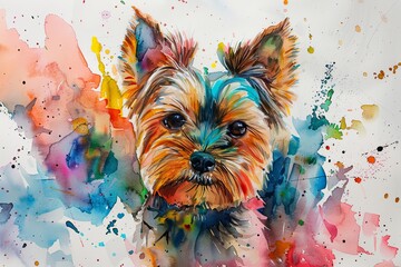 Wall Mural - Watercolor painting of a Yorkshire Terrier with colorful background