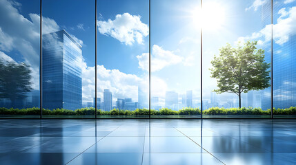 Wall Mural - Modern office interior with panoramic city view.