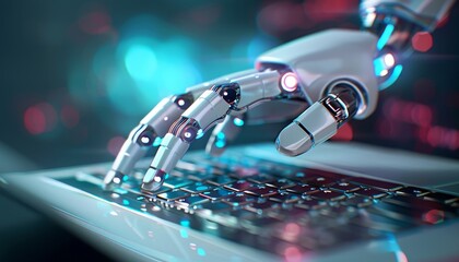 Wall Mural - Robot Hand Typing on Laptop