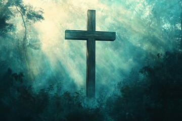 Cross Forest Chapel Christianity Religion Spiritual Symbol - Generative AI