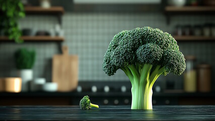 Wall Mural - Close up of Broccoli on the kitchen counter.