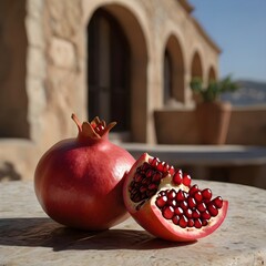 Sticker - pomegranate on wooden background