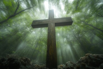 Cross Forest Chapel Christianity Religion Spiritual Symbol - Generative AI