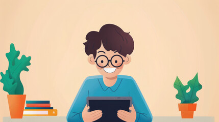 Wall Mural - man using tablet on a desk with business icons