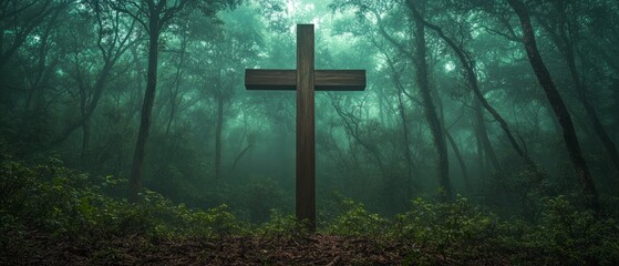 Cross Forest Chapel Christianity Religion Spiritual Symbol - Generative AI