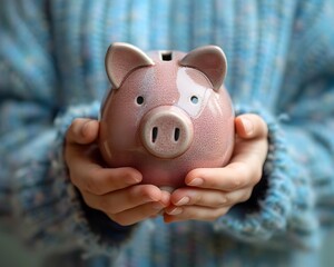 Wall Mural - Person Holding Piggy Bank Symbolizing Savings and Financial Planning Concept